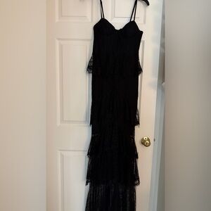 MAJORELLE Elegant Black Lace Tiered Maxi Dress